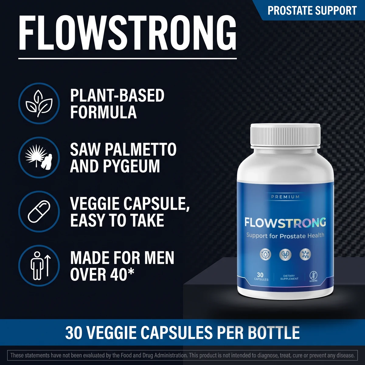 Flow Strong plant-based prostate support formula with saw palmetto and pygeum