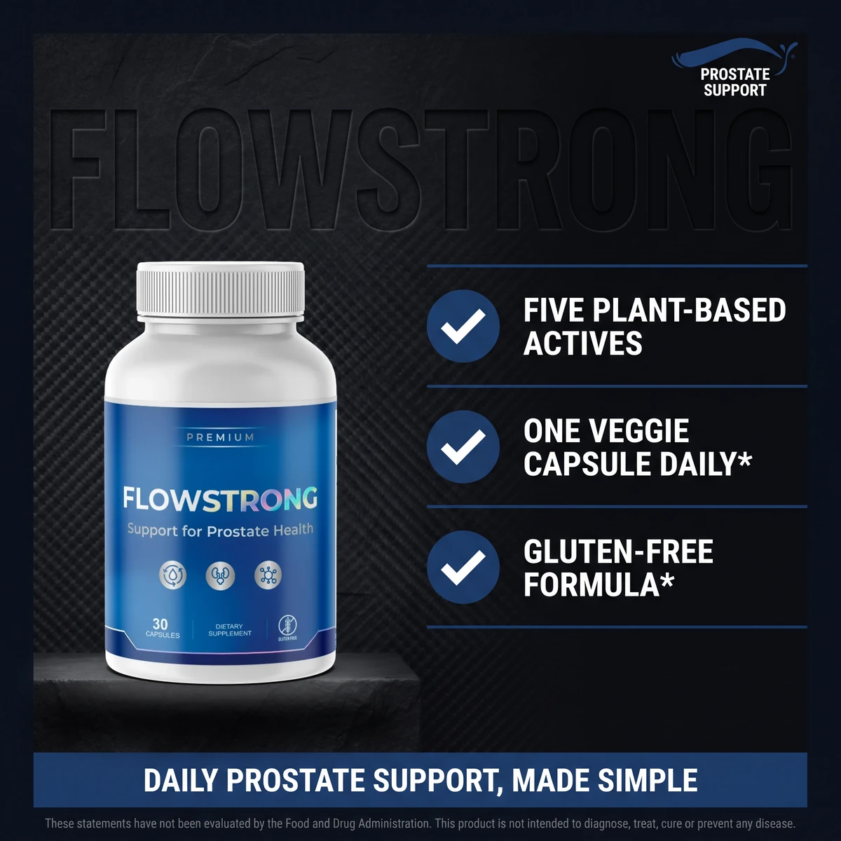 Flow Strong five plant-based actives shown for a transparent, well-tolerated formula