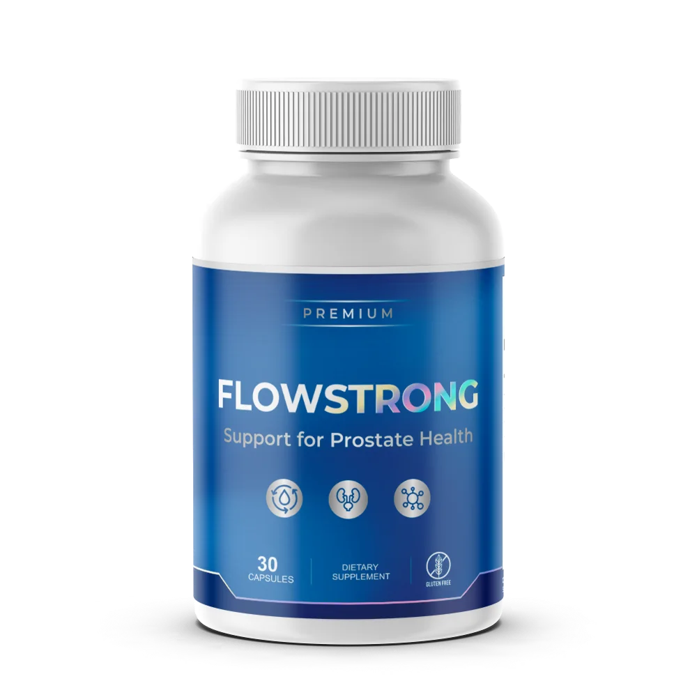 Flow Strong prostate support supplement bottle, 30 veggie capsules